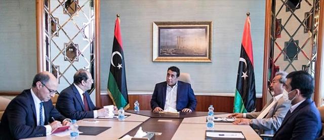لقاء رئيس المجلس الرئاسي الليبي محمد المنفي مع مدير المخابرات المصرية اللواء عباس كامل 