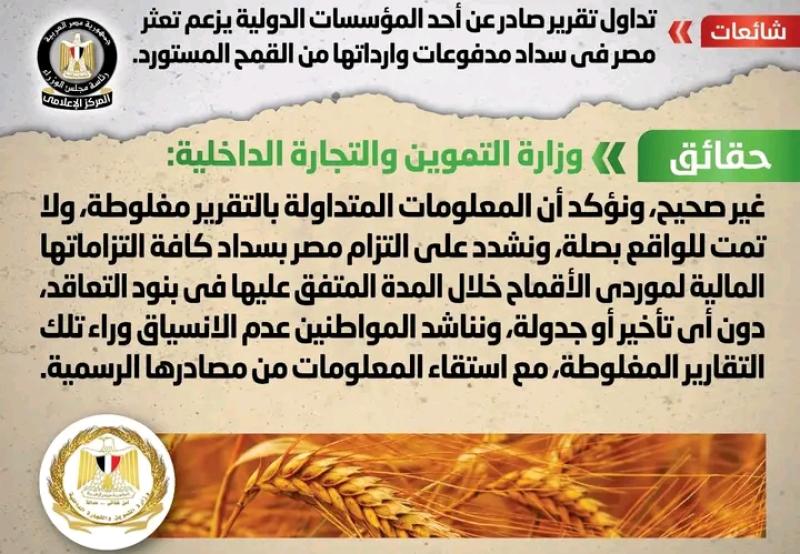 تعثر مصر في سداد مدفوعات وارداتها من القمح المستورد.. الحكومة ترد على الشائعة