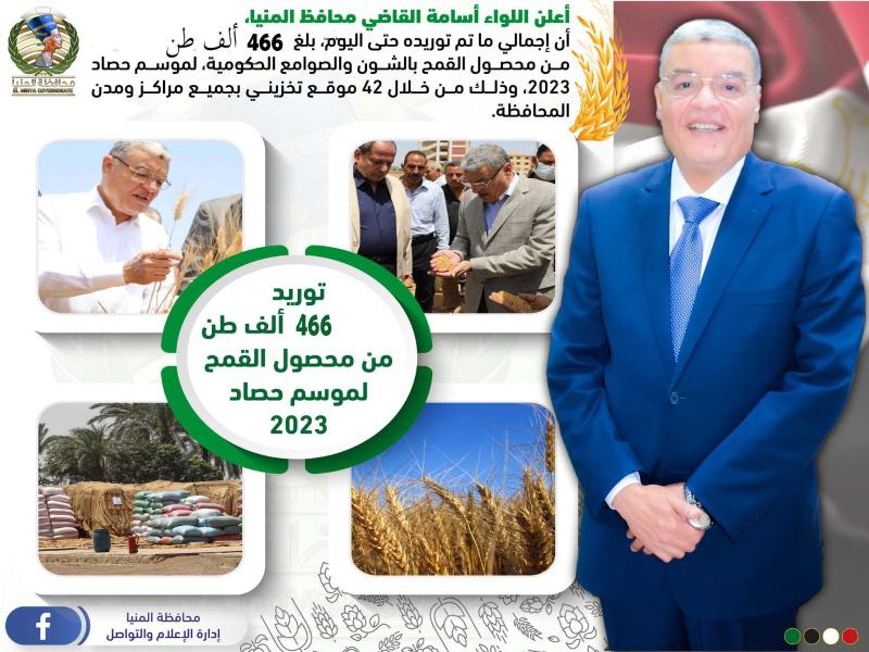 شون وصوامع المنيا تستقبل 466 ألف طن من القمح بجميع المراكز
