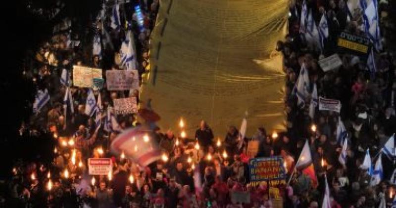 صورة للأحتجاجات في وسط تل ابيب