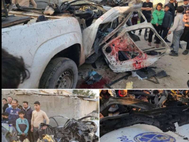 القوات الإرهابية الإسرائيلية تقصف سيارة للشرطة الفلسطينية وسط قطاع غزة وتؤدي إلي مقتل 8