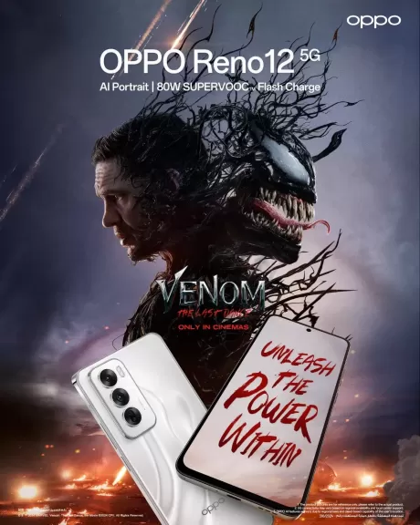 OPPO تكشف عن قدرات الهاتف المُميز Reno12 5G خلال فيلم ”فينوم: الرقصة الأخيرة”