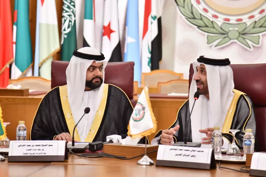 رئيس البرلمان العربي يستقبل ولي عهد الفجيرة ويهنئه بمناسبة تكريمه في اليوم العربي للاستدامة