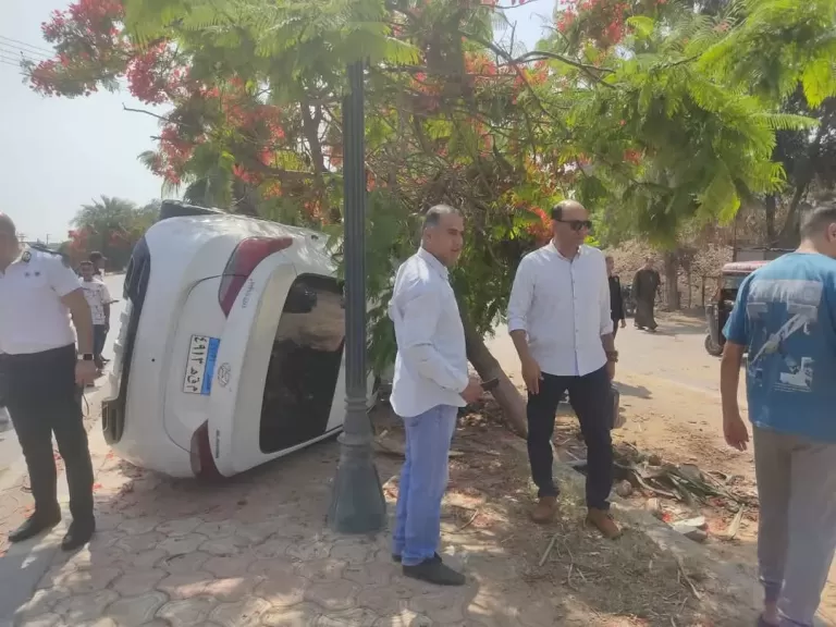 سيارة ملاكي تصطدم بشجرة على طريق شبين الكوم قويسنا بالمنوفية.. والوحدة المحلية تتدخل على الفور