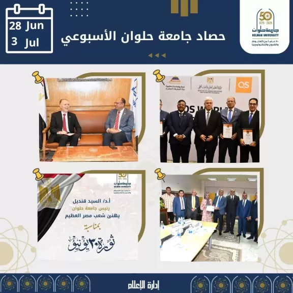 حصاد جامعة حلوان خلال أسبوع...«تعاون أكاديمي وتقدم في التصنيفات الدولية وملتقى لتدريب وتوظيف الشباب»