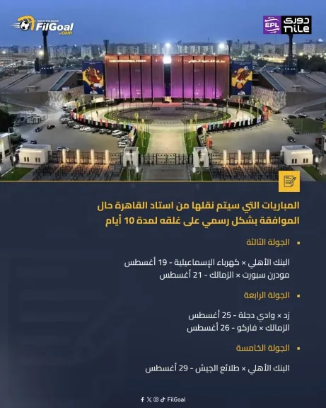 تعرف علي المباريات التي سيتم نقلها من استاد القاهرة في الموافقة على غلقه لمدة 10 أيام