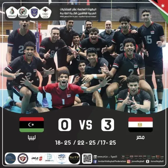 منتخب ناشئي الطائرة يهزم ليبيا ويصعد إلى نهائي البطولة العربية بالأردن