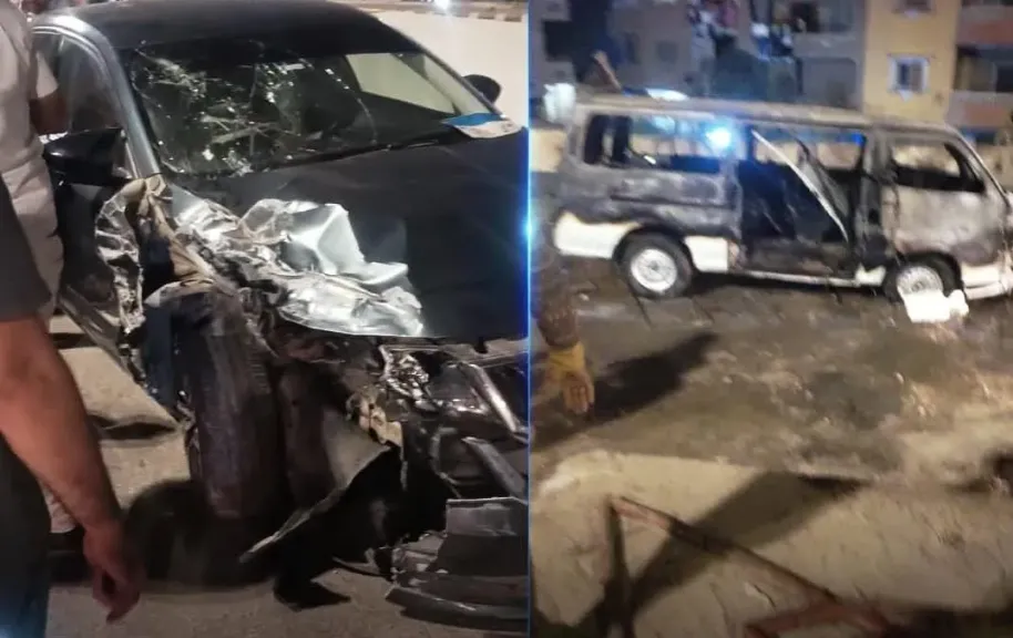 حادث دموى.. النيران تلتهم سيارة إثر تصادم مروع في باسوس وإصابة 5 أشخاص