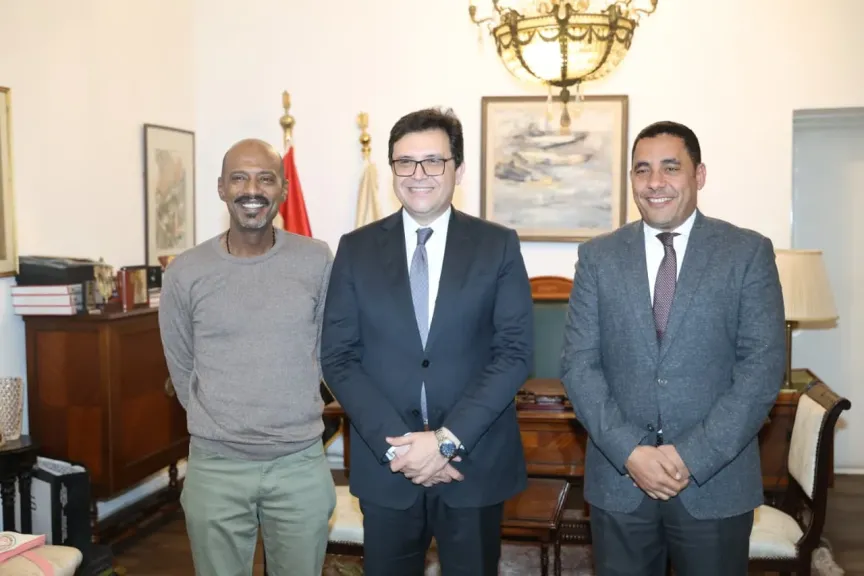 الدكتور أحمد فؤاد هنو وزير الثقافة والفنان أمير صلاح الدين