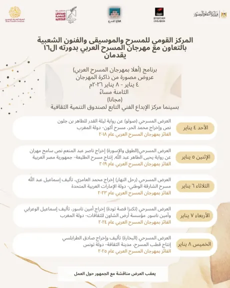 ”أهلاً بمهرجان المسرح العربي”.. المركز القومي للمسرح يستعيد خمسة عروض فائزة من ذاكرة المهرجان