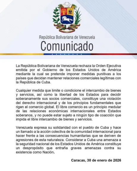 فنزويلا تعلن عن تضامنها مع كوبا في مواجهة التصعيد الأمريكي