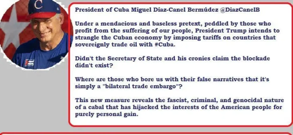كوبا تدين وتستنكر الحصار الاقتصادي الأمريكي المتزايد