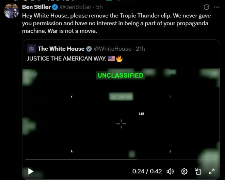 بن ستيلر وكيشا ينتقدان البيت الأبيض: لا أفلام ولا موسيقى لتبرير الحرب