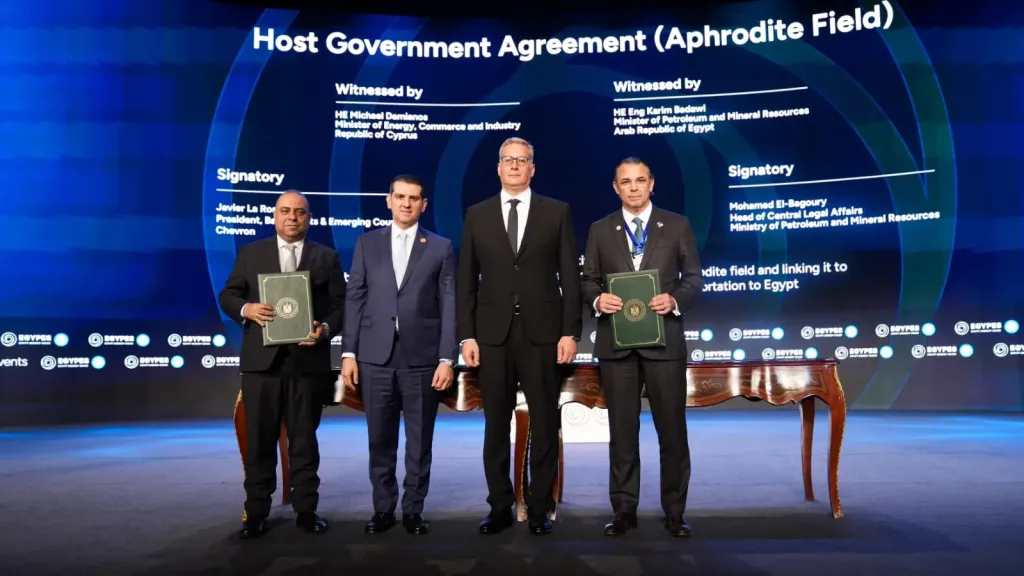 وزير البترول ونظيره القبرصي شهدا توقيع اتفاق لتسريع ربط حقل «أفروديت» بمصر خلال «إيجبس 2026»