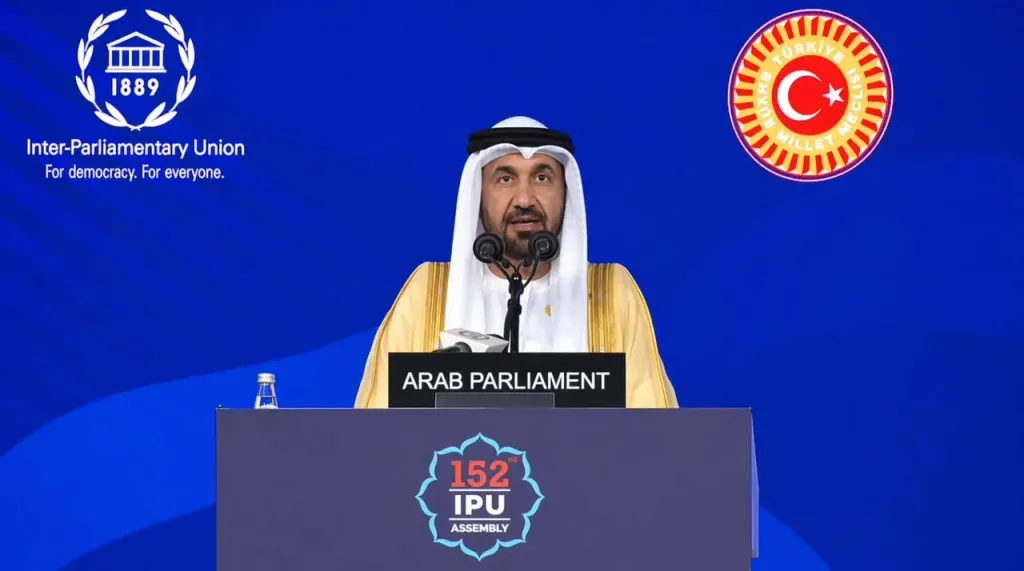في كلمته أمام الجمعية العامة للاتحاد البرلماني الدولي في إسطنبول: اليماحي يطالب برلمانات العالم بإدانة الاعتداءات الإيرانية ضد الدول العربية..ويؤكد: أي مسار تفاوضي لا يشمل دول الخليج العربي يظل قاصراً