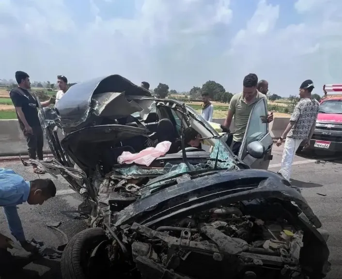 السرعة تكتب النهاية.. تصادم 4 سيارات على طريق بنها شبرا الحر دون إصابات