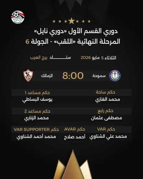 طاقم حكام مباراة الزمالك وسموحة في الجولة السادسة