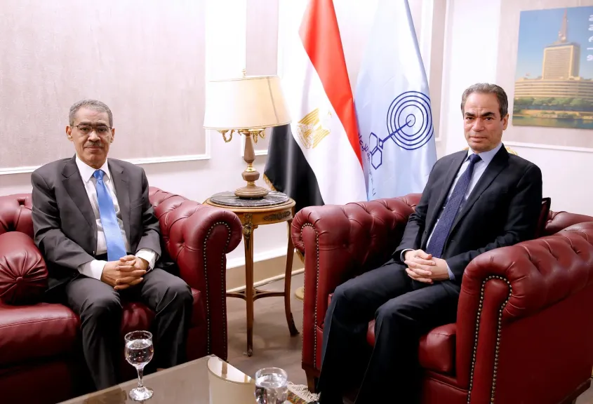 المسلماني يستقبل ضياء رشوان قبيل ظهوره في برنامج «من ماسبيرو»
