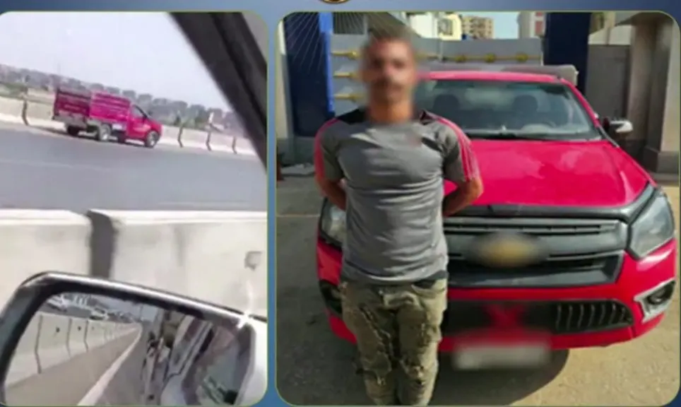 مغامرة متهورة على الطريق.. سقوط سائق ربع نقل ظهر في فيديو عكس الإتجاه بالقليوبية