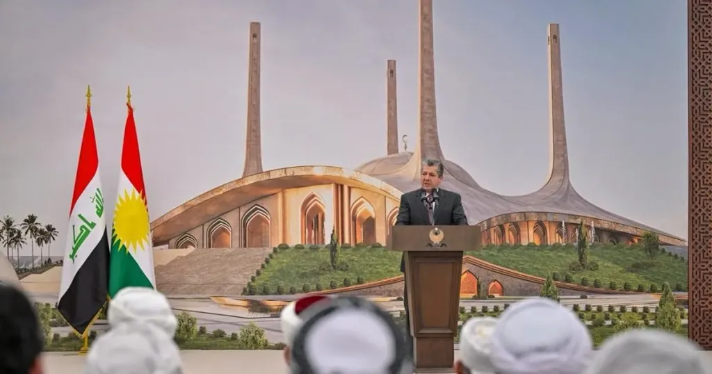 مسرور بارزاني يضع حجر الأساس لأكبر جامع بالشرق الأوسط