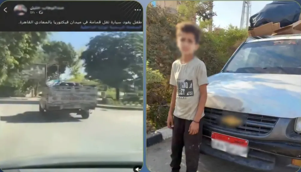 قائد تحت السن.. طفل يقود ”سيارة ربع نقل” لجمع القمامة بالمعادي.. والداخلية تحركت لضبطه لحفظ سلامته والمواطنين