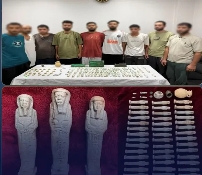 نهاية رحلة البحث عن الآثار.. ضبط 9 متهمين و 118 قطعة في شبين القناطر