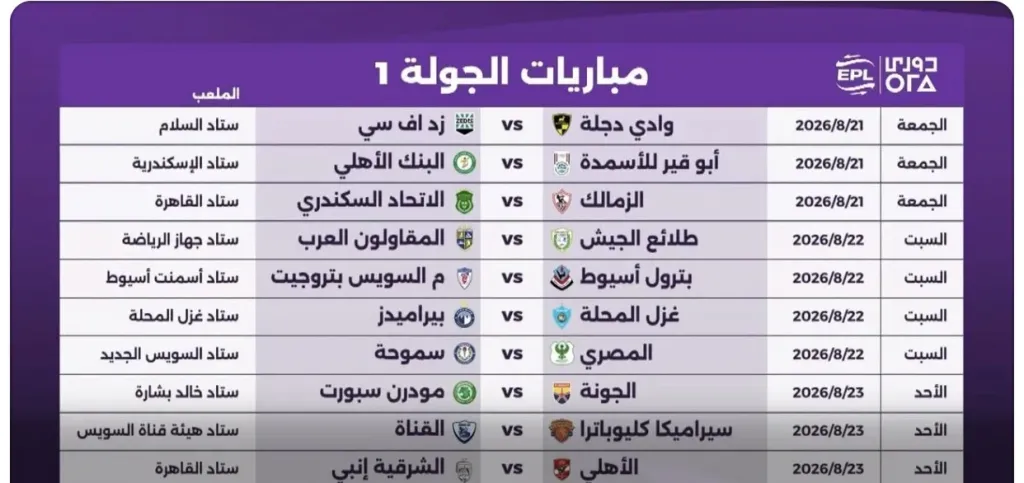 موعد انطلاق الدوري المصري 2026-2027.. الأهلي يبدأ مشواره أمام الشرقية إنبي
