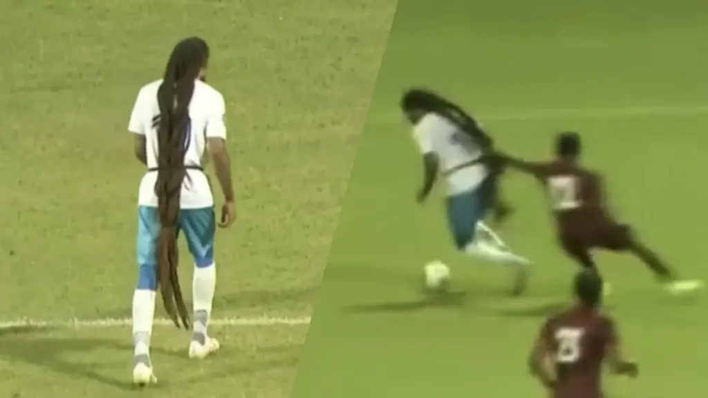 بسبب شعره الطويل.. لاعب أنجويلا يتسبب في طرد لاعبين خلال مباراة واحدة