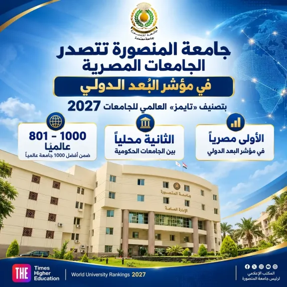 جامعة المنصورة تتصدر الجامعات المصرية في مؤشر البُعد الدولي بتصنيف «تايمز» العالمي 2027