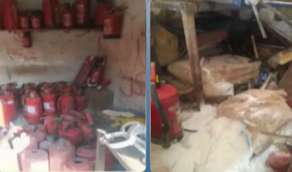 ضبط مصنع غير مرخص لإنتاج طفايات حريق مغشوشة بالجيزة