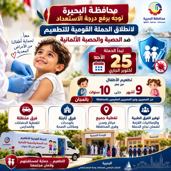محافظ البحيرة توجه برفع الاستعداد لتطعيم الأطفال ضد الحصبة 25 أكتوبر